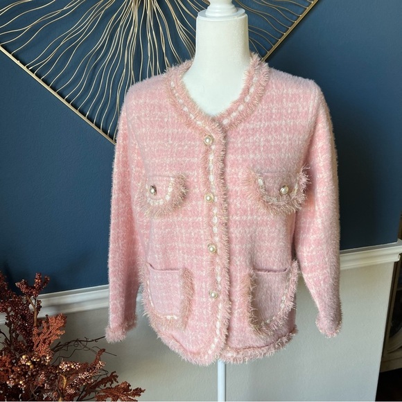NWOT Stunning Pink Blazer with Pearl Accents - Picture 2 of 5